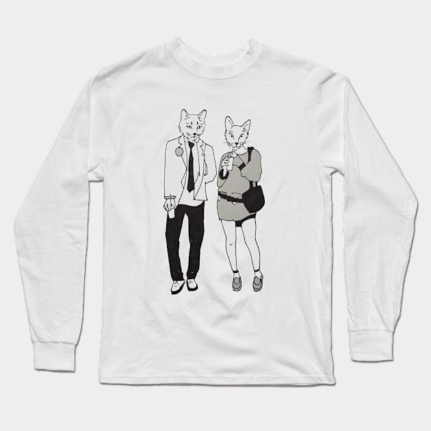 Urban Cat Couple Long Sleeve T-Shirt by theprometeus